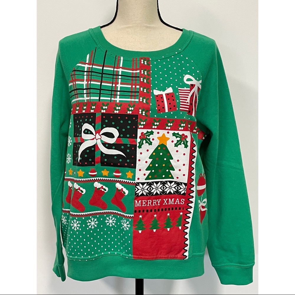 Christmas Graphic Oversized Crewneck Sweatshirt Green Size S